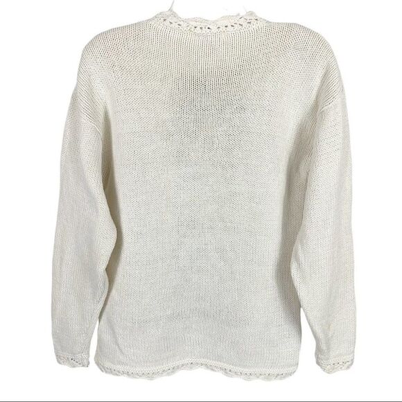 Vintage Rachel Max Floral Pom Pom Scalloped Chunky Knit Grandma Sweater Medium - Picture 3 of 9